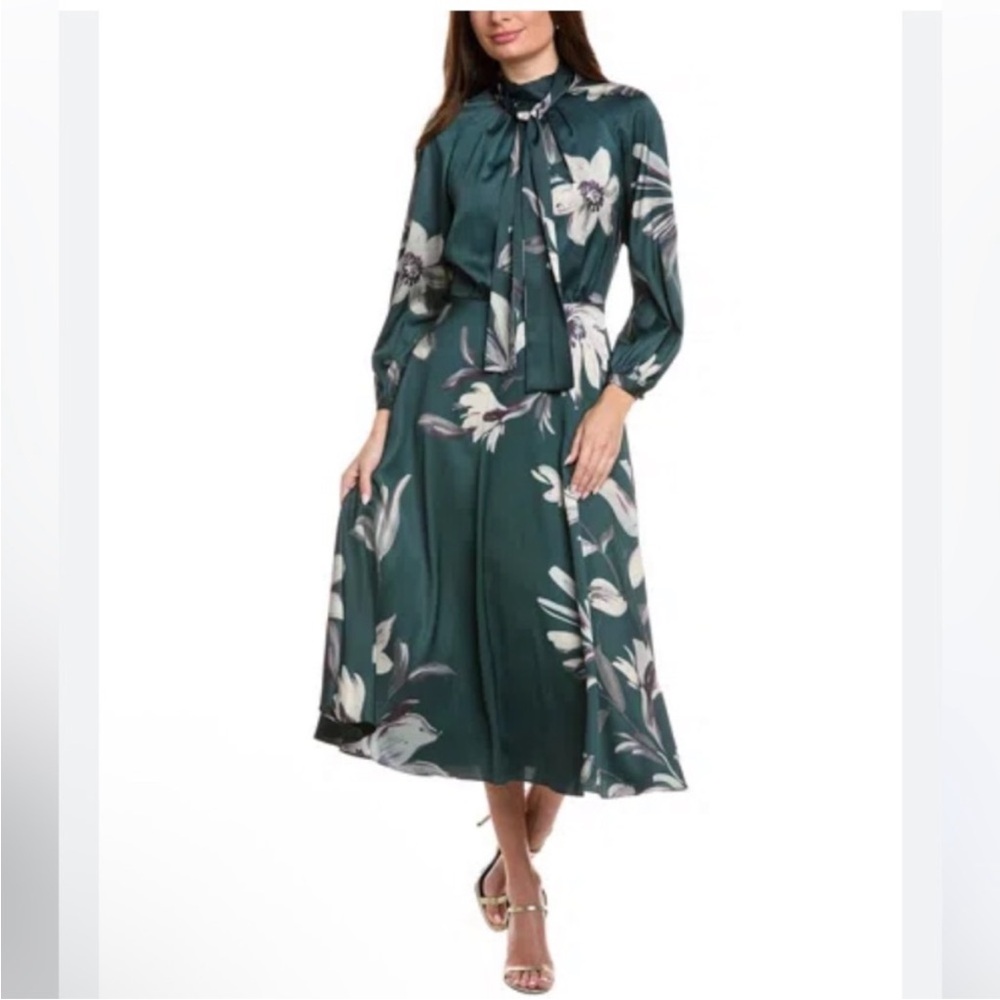 Teri Jon BY Rickie Freeman Chic Floral Midi Dress with Tie Neck Size 10